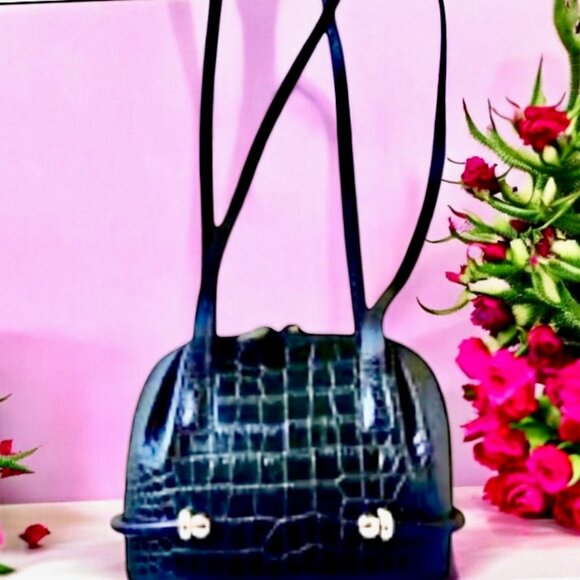 Bally Vintage Italy Croc Embossed Leather Shoulder Handbag Zipper - Picture 1 of 13